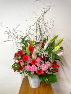 赤とピンク　演台花